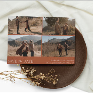 Modern Simple Terracotta 4 Photo Wedding Save The Date