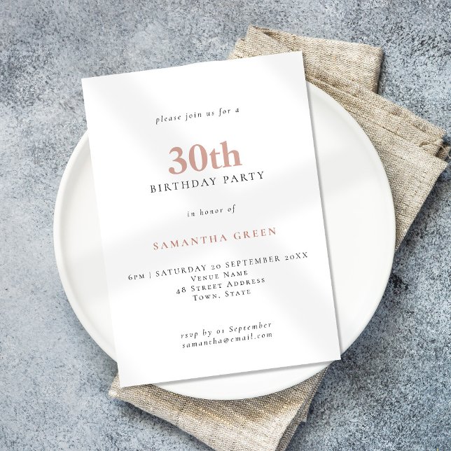 Modern Simple Text Blush Pink 30th Birthday Invitation (Creator Uploaded)