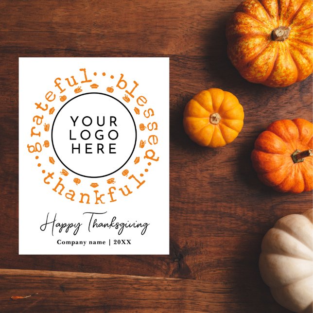 Modern Simple Thanksgiving Wreath Business Logo Holiday Postcard (Creator Uploaded)