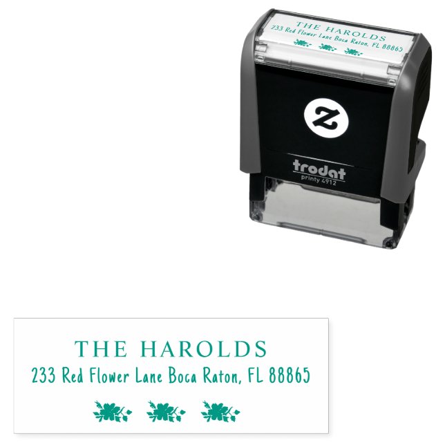 Modern Simple Three Christmas Flowers Green Self-inking Stamp (In Situ)