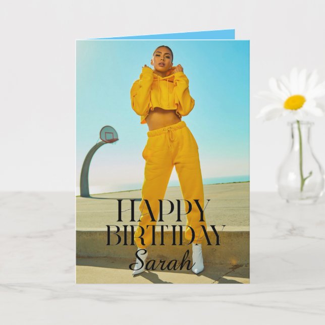 Modern Simple Trendy Custom Photo Birthday  Card (Small Plant)