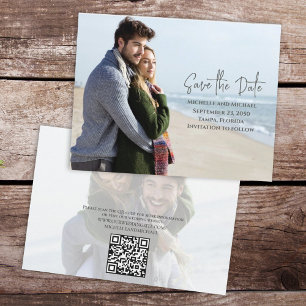 Modern Simple Trendy Photo Wedding QR Code Save The Date
