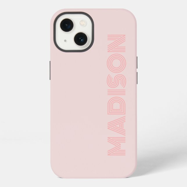 Modern Simple Trendy Pretty Blush Monogram iPhone Case (Back)