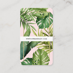 Modern Simple Tropical Leaves Pineapple Pink Green Business Card