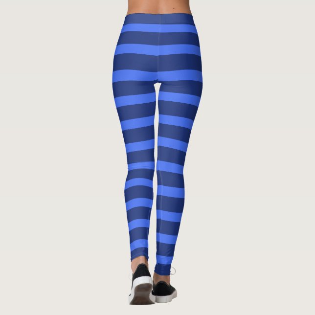 Modern Simple Two Tone Stripe Geometric blue Navy  Leggings (Back)