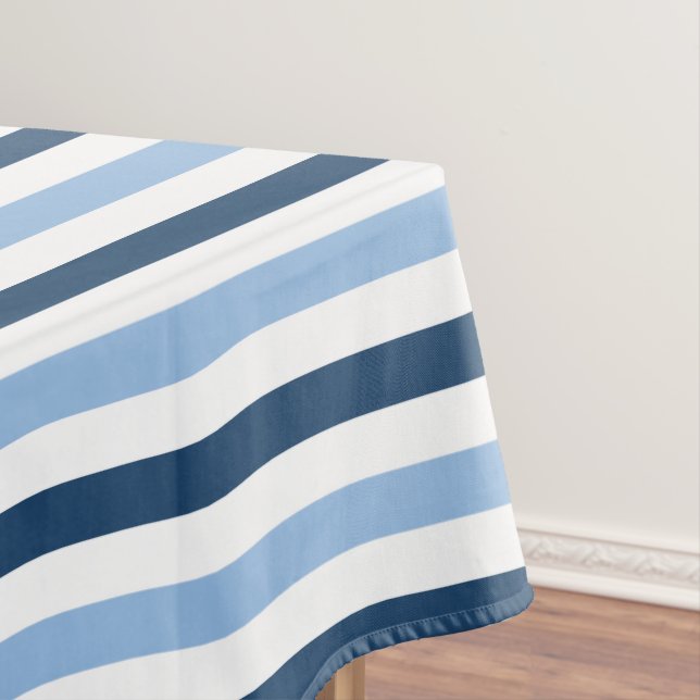 Modern simple  two toned blue and white striped tablecloth (In Situ)