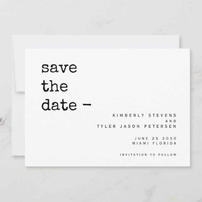 Modern simple typewriter typography wedding save the date (Front)