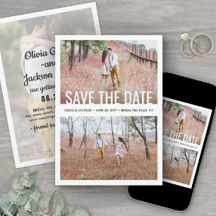 Modern Simple Typography Overlay 3 Photo Wedding Save The Date