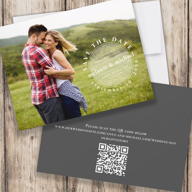 Modern Simple Typography Photo Minimalist Stamp  Save The Date (Creator Uploaded)