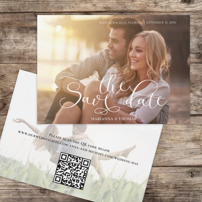Modern Simple Typography Photo QR Code Website Save The Date (Creator Uploaded)