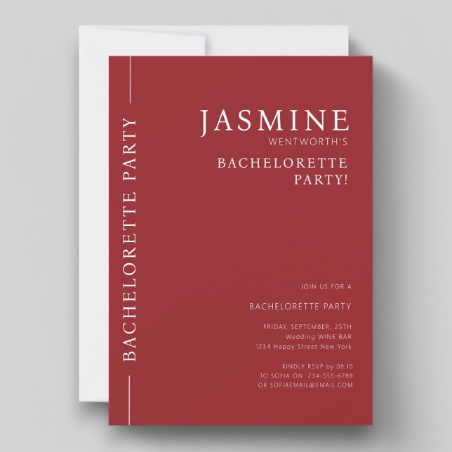 Modern simple typography red bachelorette party  invitation (modern  minimal bachelorette party invitation with modern classy text in red and white )