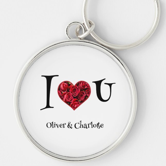 Modern Simple Typography Red Heart Valentines Day Keychain (Front)