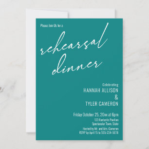 Modern Simple Typography Rehearsal Dinner Teal Invitation