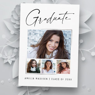 Modern Simple Unique Ink Script Graduate 4 Photo Announcement