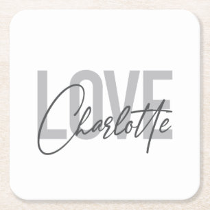 Modern, simple, urban, cool Love Charlotte Square Paper Coaster