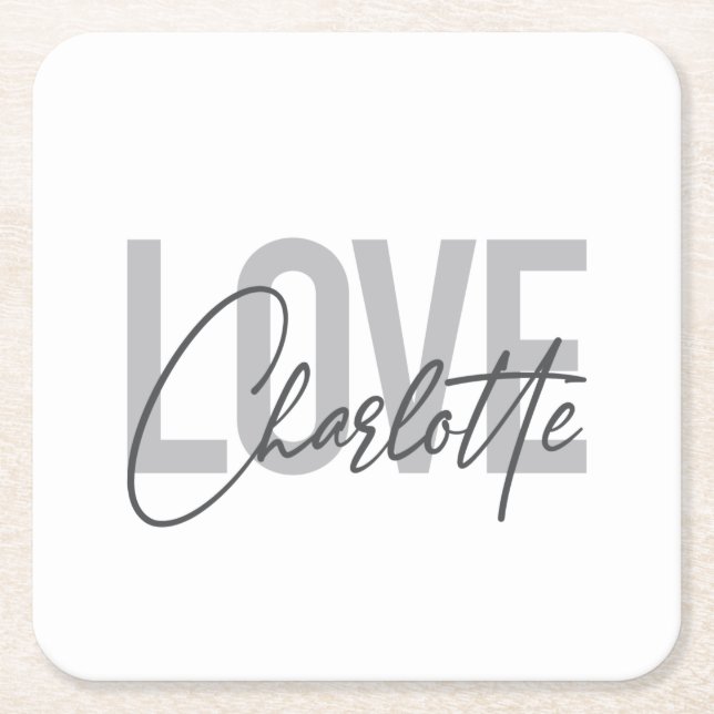 Modern, simple, urban, cool Love Charlotte Square Paper Coaster (Front)
