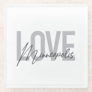 Modern, simple, urban, cool Love Minneapolis Glass Coaster