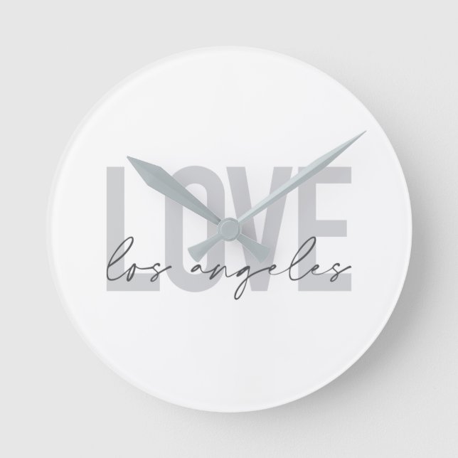 Modern, simple, urban design of Love Los Angeles Round Clock (Front)