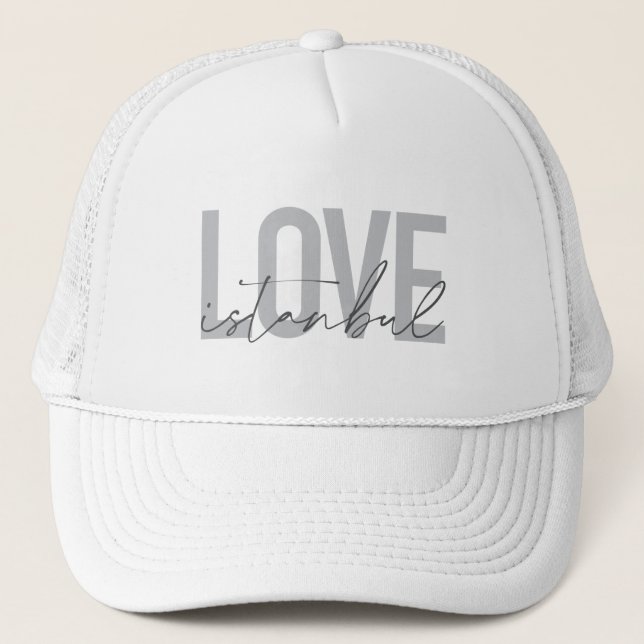 Modern, simple, urban, trendy design Love Istanbul Trucker Hat (Front)