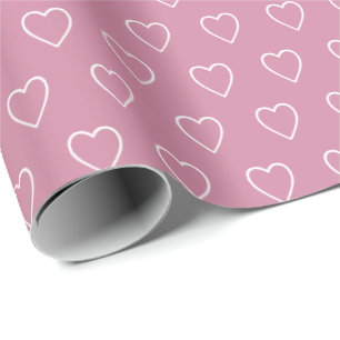 Modern Simple Valentine Hearts Pattern Matte Pink Wrapping Paper
