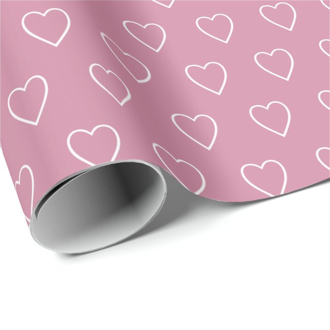 Modern Simple Valentine Hearts Pattern Matte Pink Wrapping Paper (Roll Corner)