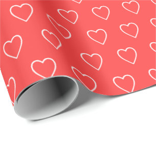 Modern Simple Valentine Hearts Pattern Red Wrapping Paper