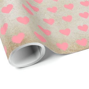 Modern Simple Valentine Pink Hearts Faux Kraft Wrapping Paper