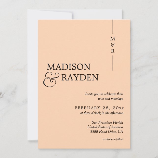 Modern Simple Vanilla Peach Monogram Photo Wedding Invitation (Front)