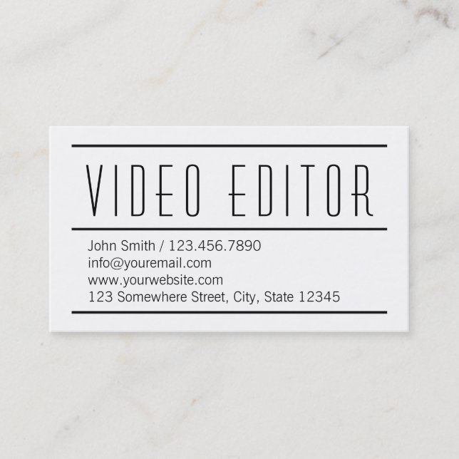 Modern Simple Video Editor Business Card (Front)