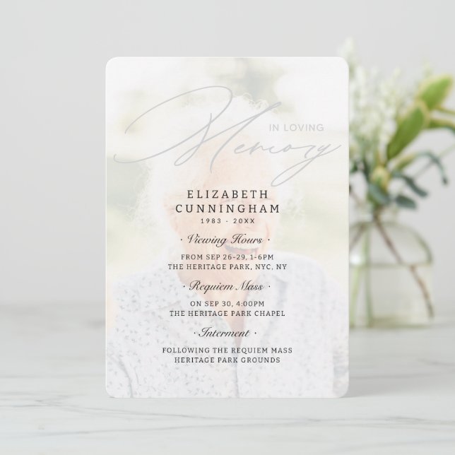 Modern Simple Viewing, Requiem, Interment Funeral Invitation (Standing Front)