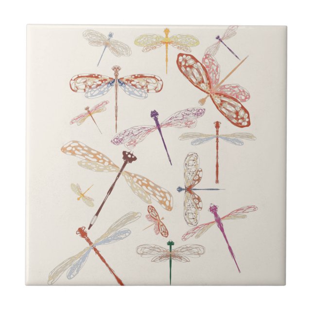Modern Simple Vintage Boho Pink Dragonfly Art  Tile (Front)