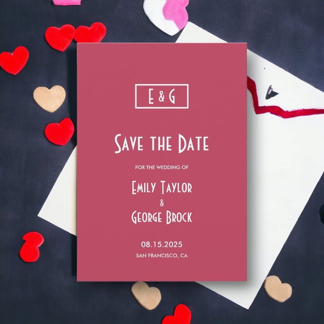 Modern Simple Viva Magenta Monogram Chic Wedding Save The Date (Creator Uploaded)