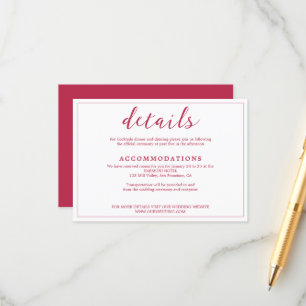 Modern Simple Viva Magenta White Wedding Details Enclosure Card