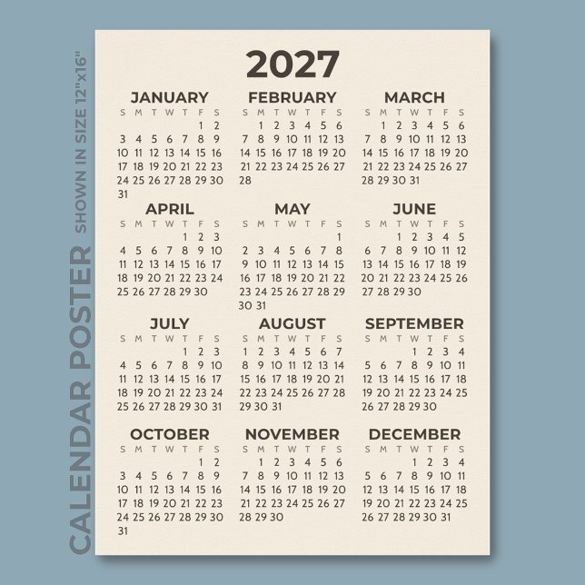 Modern Simple Warm Beige 2027 Calendar Poster (Creator Uploaded)