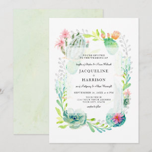 Modern Simple Watercolor Desert Cactus Floral Art Invitation