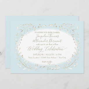 Modern Simple Watercolor Foliage Blue Script Invitation