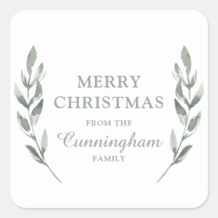Modern Simple Watercolor Foliage Leaves Holiday Square Sticker
