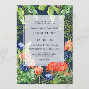 Modern Simple Watercolor Navy Blue  Mum Thistle Invitation