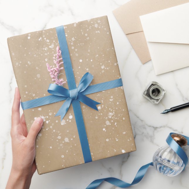 Modern Simple Watercolor Snow Splatter on Kraft Wrapping Paper (Gifting)