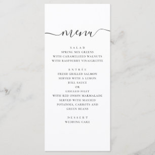Modern simple wedding. Black and white script Menu