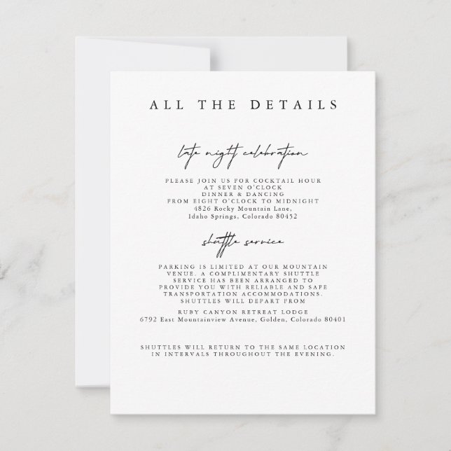 Modern Simple Wedding Detais Enclosure Cards (Front)