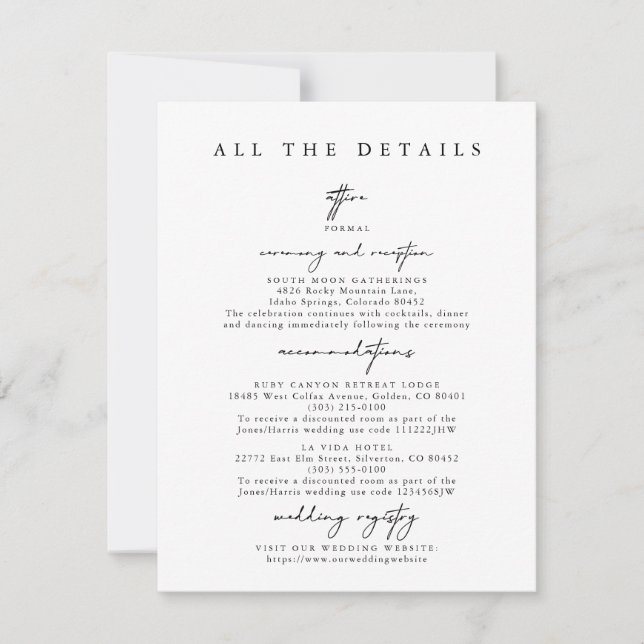Modern Simple Wedding Detais Enclosure Cards (Front)