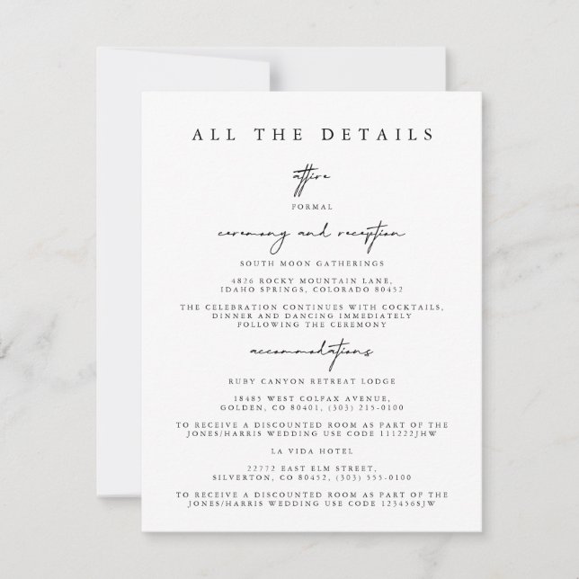 Modern Simple Wedding Detais Enclosure Cards (Front)