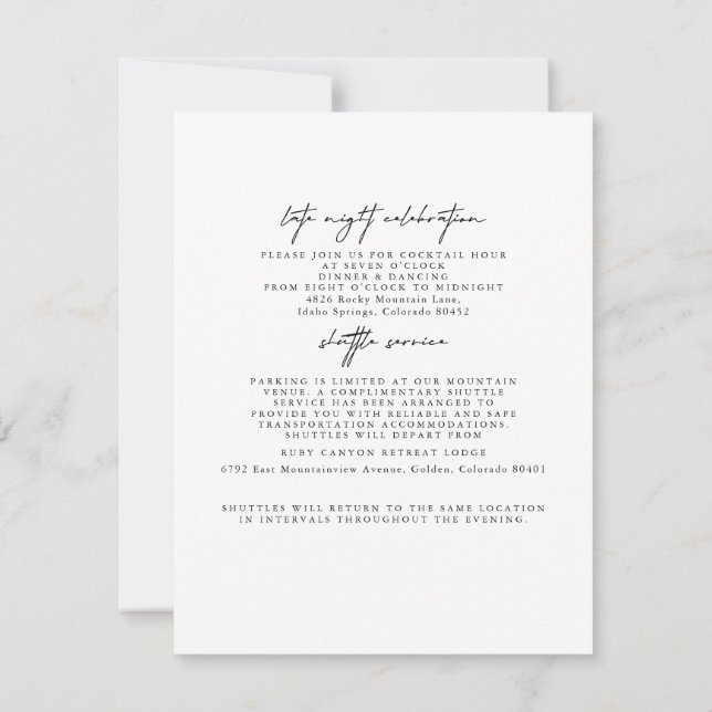 Modern Simple Wedding Detais Enclosure Cards (Back)