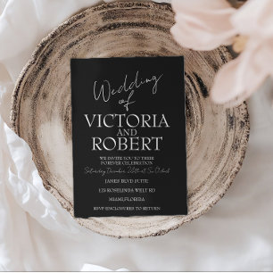 Modern Simple Wedding Engagement Black Invitation