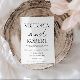 Modern Simple Wedding Engagement Black White Invitation