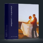 Modern Simple Wedding Photo Album 3 Ring Binder<br><div class="desc">Cherish your precious memories with this navy blue modern simple wedding photo album. The design features a couple's wedding photo with their names in white modern sans serif font on the left side. Personalize the spine with your own text or leave it blank for a minimalist look. Perfect for keeping...</div>