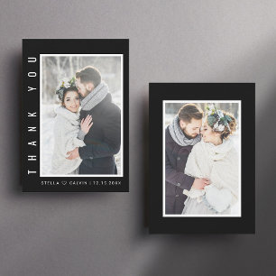 Modern Simple Wedding Photo Black Thank You Card