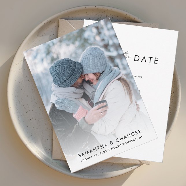 Modern Simple Wedding Photo Save The Date (Elegant Script Photo Save the Date Wedding Announcement)