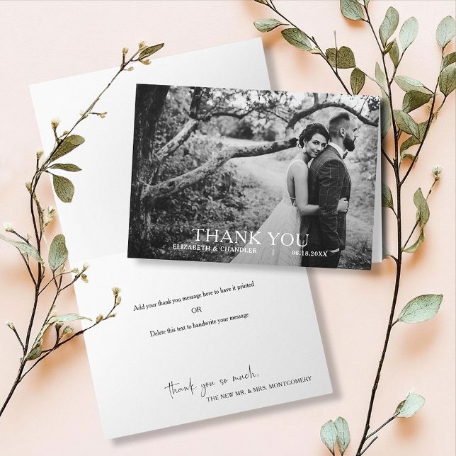 Modern Simple Wedding Photo Thank You (Modern simple wedding photo fold thank you notes)